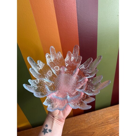 Vintage Pukeberg Sweden Centerpiece Bowl Glasbruk, Textured Art Glass Dish clear - Picture 7 of 7